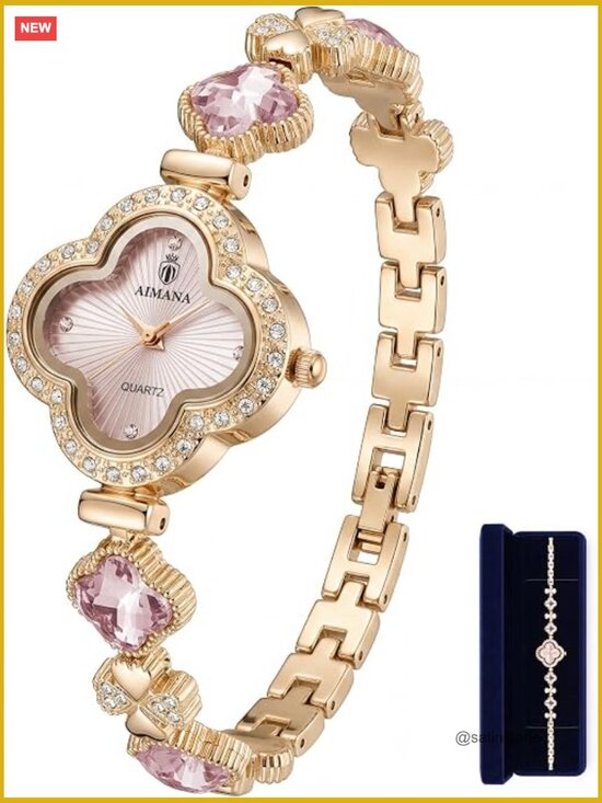 Vintage Quatrefoil Bracelet Watch for Women, Gold Tone, Small Analog Quartz main image 5